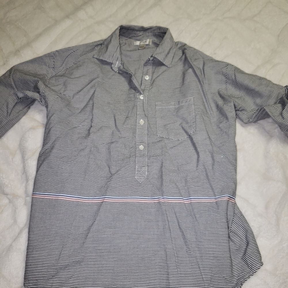 🧡J.CREW Striped Boyfriend Button Blouse